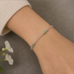 Green Jade Tube Station Bracelet in Sterling Silver - 图片 2