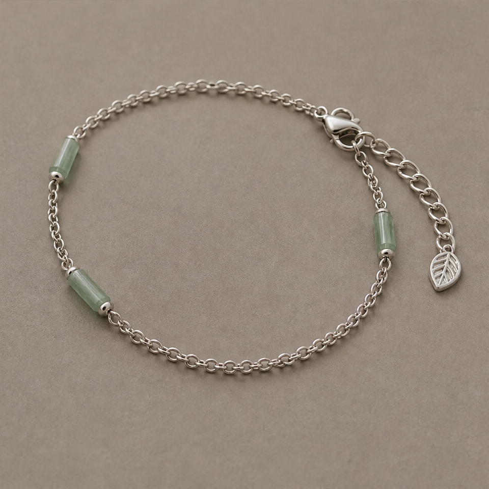 1786604740_feb975df-9 Green Jade Tube Station Bracelet in Sterling Silver - 图片 1