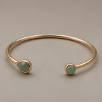 Green Aventurine Open Cuff Bangle in Gold Tone - 图片 3