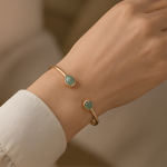 Green Aventurine Open Cuff Bangle in Gold Tone - 图片 2