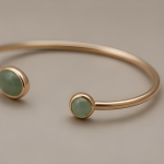Green Aventurine Open Cuff Bangle in Gold Tone - 图片 5