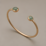 Green Aventurine Open Cuff Bangle in Gold Tone