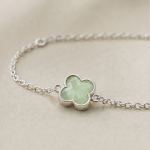 Green Jade Clover Chain Bracelet in Sterling Silver - 图片 4