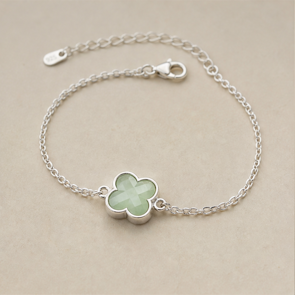 1786604893_723eaa61-5 Green Jade Clover Chain Bracelet in Sterling Silver - 图片 1