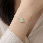 Green Jade Clover Chain Bracelet in Sterling Silver - 图片 2