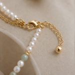 Curved Jade Bar and Pearl Double-Strand Bracelet - 图片 5