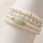 Green Jade Barrel and Pearl Multi-Strand Bracelet - 图片 5