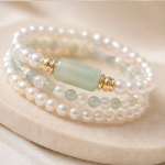 Green Jade Barrel and Pearl Multi-Strand Bracelet