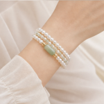 Green Jade Barrel and Pearl Multi-Strand Bracelet - 图片 2