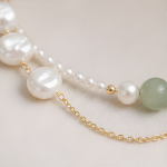 Baroque Pearl and Green Jade Bead Bracelet in Gold - 图片 5