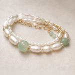 Green Jade and Freshwater Pearl Double-Strand Bracelet - 图片 6