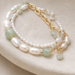 Green Jade and Freshwater Pearl Double-Strand Bracelet