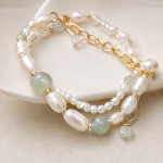 Green Jade and Freshwater Pearl Double-Strand Bracelet - 图片 4