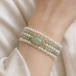 Oval Green Jade Cabochon Pearl and Bead Bracelet - 图片 2