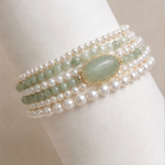 Oval Green Jade Cabochon Pearl and Bead Bracelet - 图片 3