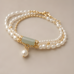 Green Jade Bar and Pearl Bracelet with Pearl Drop