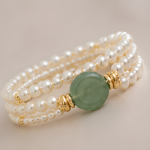 Green Jade Disc and Pearl Multi-Strand Bracelet - 图片 5