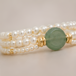 Green Jade Disc and Pearl Multi-Strand Bracelet - 图片 6