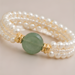 Green Jade Disc and Pearl Multi-Strand Bracelet - 图片 3
