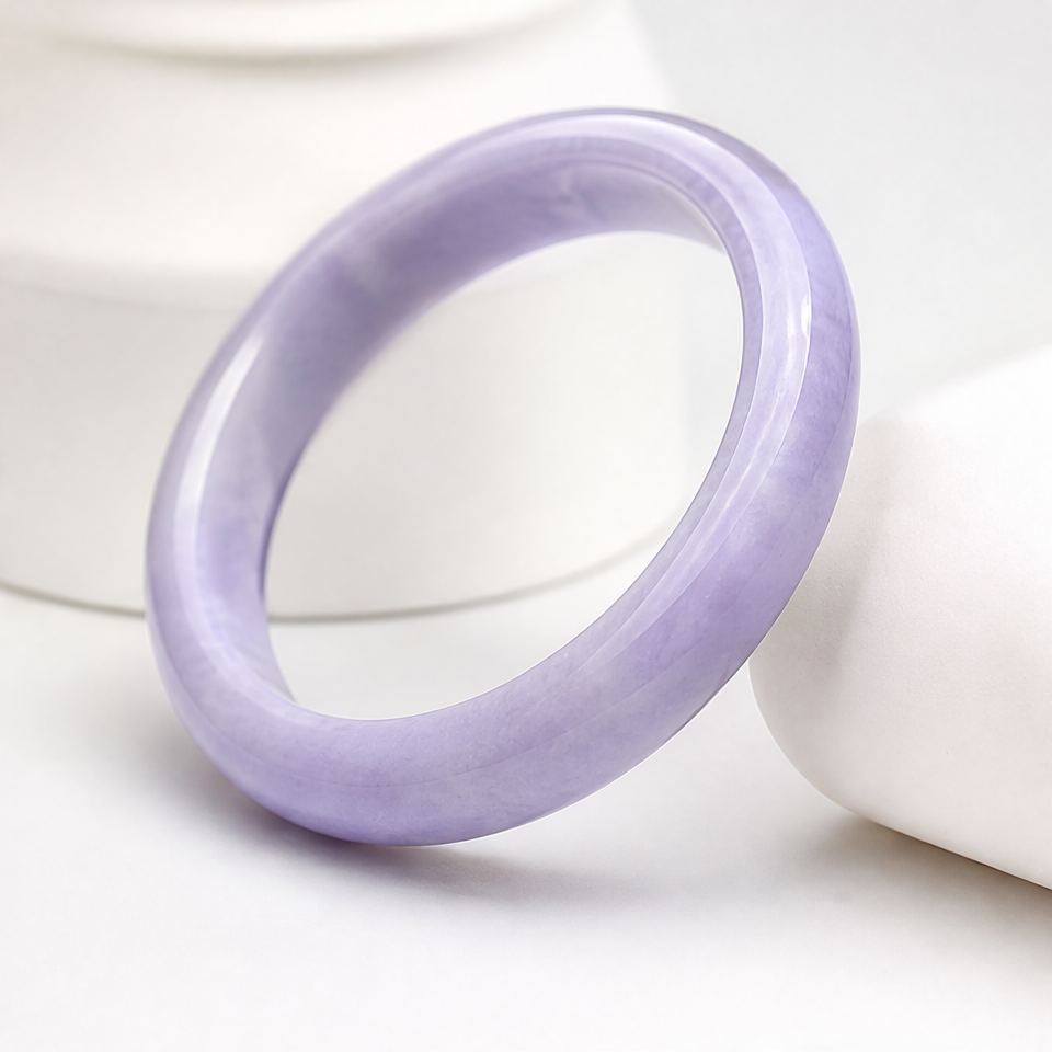 1786605936_c120f6fb-3 Lavender Jade Bangle with Smooth Rounded Profile - 图片 1