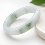 Natural Jadeite Bangle with Green Floating Flowers