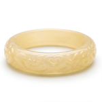 Carved Pale Jade Bangle with Floral Relief - 图片 6