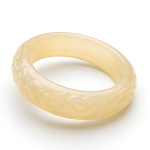 Carved Pale Jade Bangle with Floral Relief - 图片 5