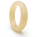 Carved Pale Jade Bangle with Floral Relief