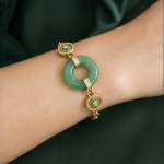 Green Jade Peace-Buckle Disc Link Bracelet in Gold - 图片 5