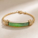 Curved Green Jade Bar Chain Bracelet in Gold-Tone Finis