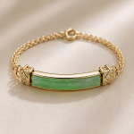 Curved Green Jade Bar Chain Bracelet in Gold-Tone Finis - 图片 3