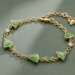 Triangular Green Chalcedony Station Bracelet in Gold Tone - 图片 4