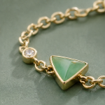 Triangular Green Chalcedony Station Bracelet in Gold Tone - 图片 3