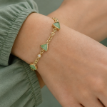 Triangular Green Chalcedony Station Bracelet in Gold Tone - 图片 2