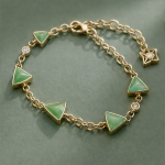 Triangular Green Chalcedony Station Bracelet in Gold Tone