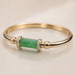 Jade Barrel Bangle with Pave Accents in Gold Tone - 图片 6