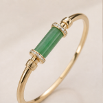 Jade Barrel Bangle with Pave Accents in Gold Tone - 图片 7