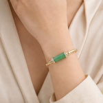 Jade Barrel Bangle with Pave Accents in Gold Tone - 图片 5