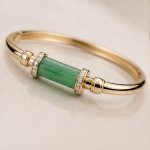 Jade Barrel Bangle with Pave Accents in Gold Tone