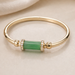 Jade Barrel Bangle with Pave Accents in Gold Tone - 图片 4