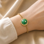 Round Jade Medallion Bracelet on Chunky Gold Rolo Chain - 图片 2