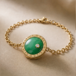 Round Jade Medallion Bracelet on Chunky Gold Rolo Chain - 图片 3