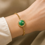 Round Jade Medallion Bracelet on Chunky Gold Rolo Chain - 图片 5