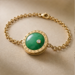 Round Jade Medallion Bracelet on Chunky Gold Rolo Chain