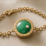 Round Jade Medallion Bracelet on Chunky Gold Rolo Chain - 图片 4