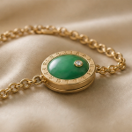 Round Jade Medallion Bracelet on Chunky Gold Rolo Chain - 图片 7