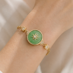 Green Jade Compass Star Disc Bracelet in Gold Tone - 图片 2
