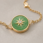 Green Jade Compass Star Disc Bracelet in Gold Tone - 图片 3