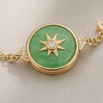Green Jade Compass Star Disc Bracelet in Gold Tone - 图片 4