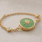 Green Jade Compass Star Disc Bracelet in Gold Tone - 图片 7